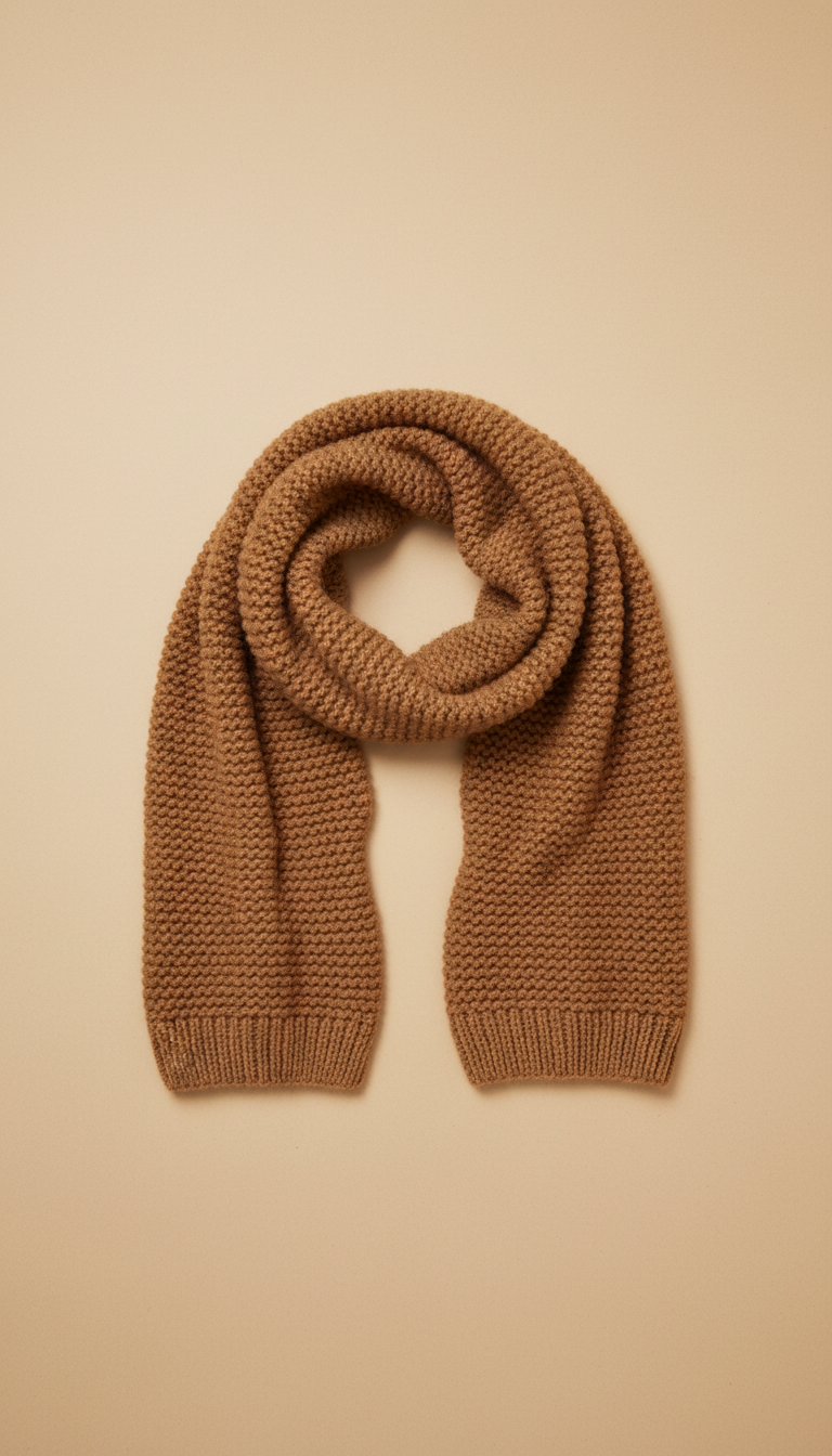 Soft knit scarf in toasted almond